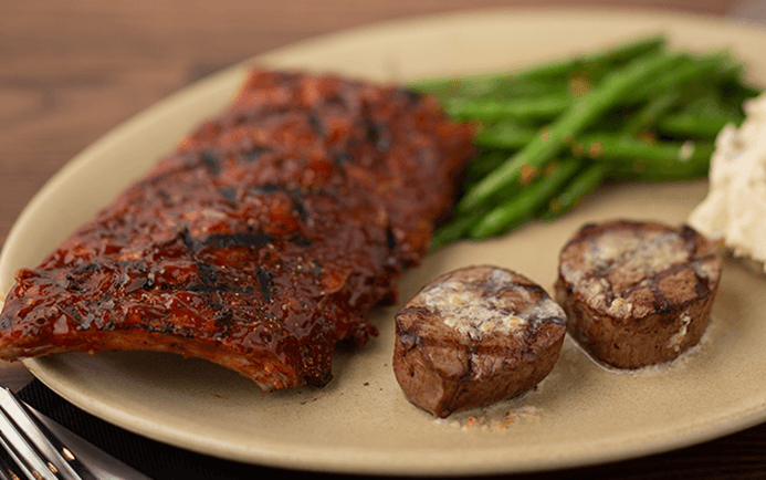 Photo of 'Filet Medallions & Rib Combo' meal.
